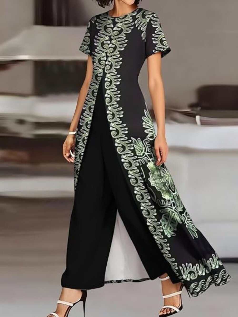 Women  2 Piece Outfits Short Sleeve Long Tunic w/ Pants